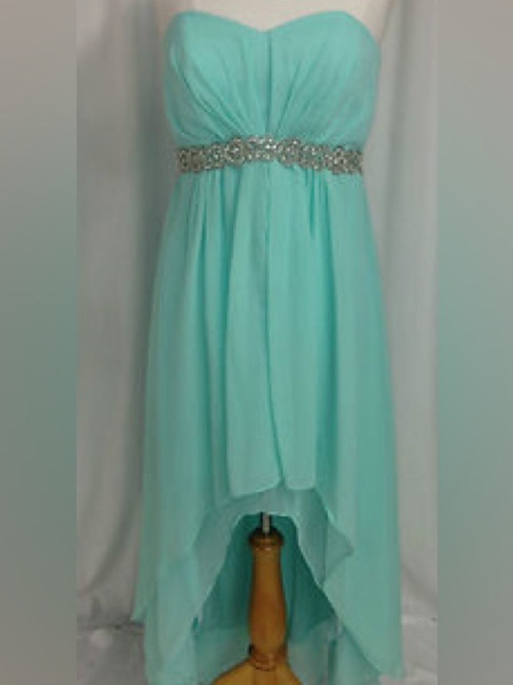 Mint High-Low Chiffon Dress with Beaded Waistband